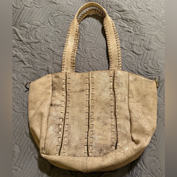 Latico, Cream Color Crackly Distressed Leather Purse/Small Tote in great cond. - Picture 2 of 12